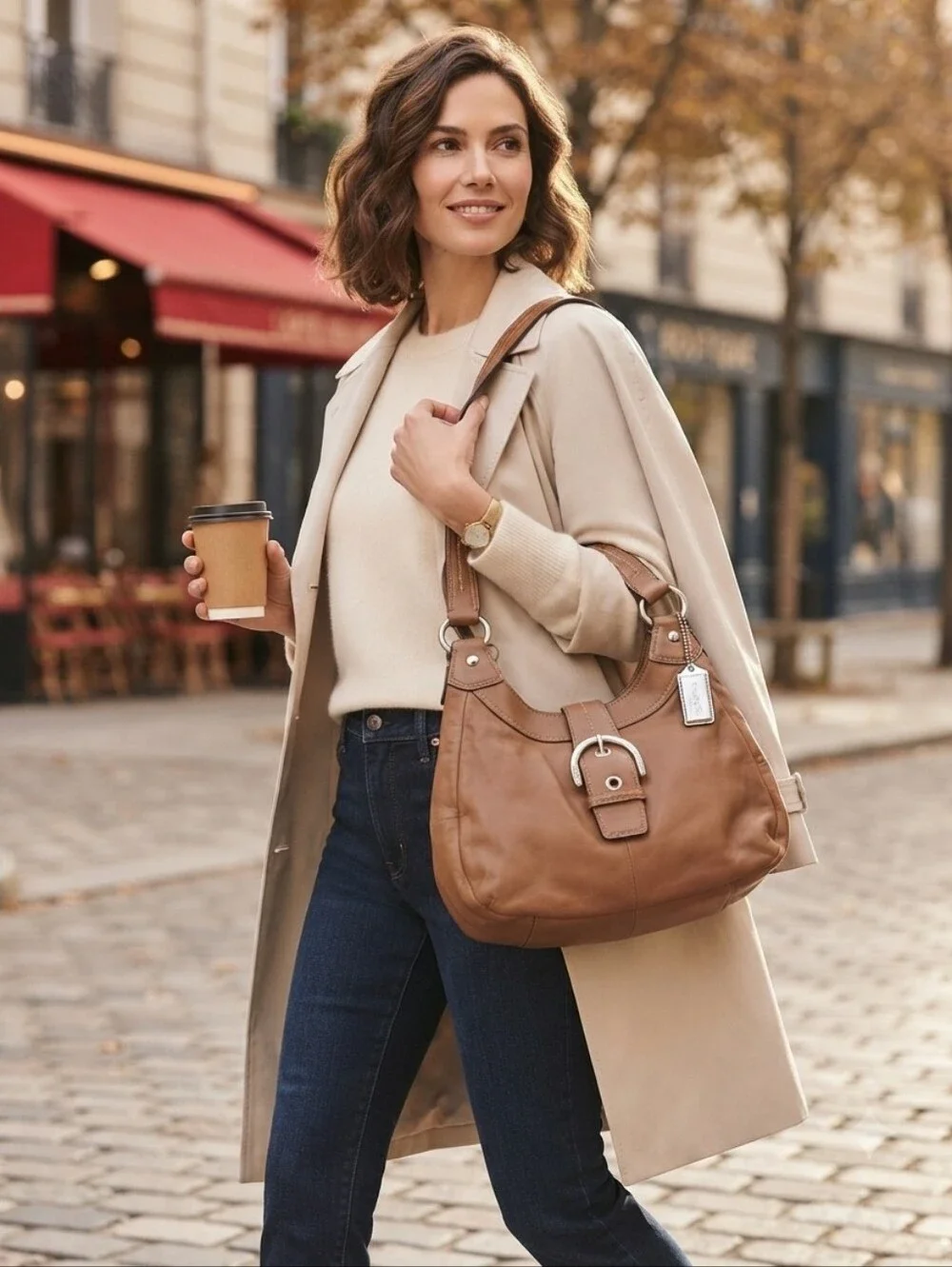 Vintage Coach F17219 Soho Lynn Hobo Shoulder Bag Brown Leather